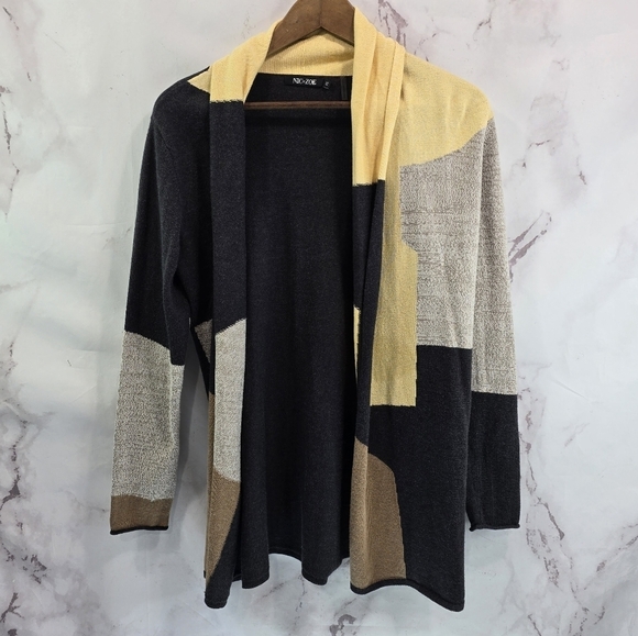 Nic + Zoe Sweater Womens Small Petite P Gray Yellow Cardigan Lightweight Cotton - Picture 1 of 11